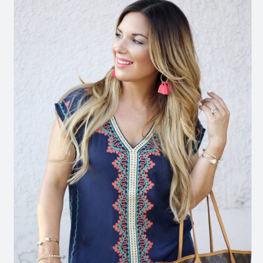 THML XS bohemian boho blouse Embroidery anthropologie tunic top